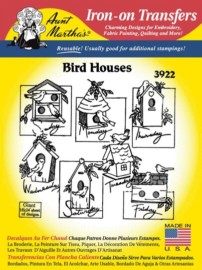 Aunt Martha's; Aunt Martha's Bird Houses 3922 days of the week embroidery iron on pattern; Category:Cross Stitch & Embroidery; Image:1
